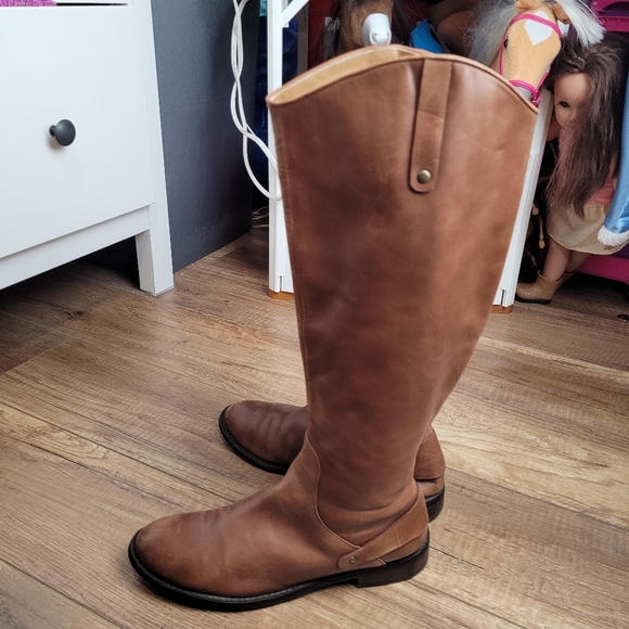 Halogen Keri tall women's knee high riding boots soft leather Pull-on in cognac - Picture 5 of 15